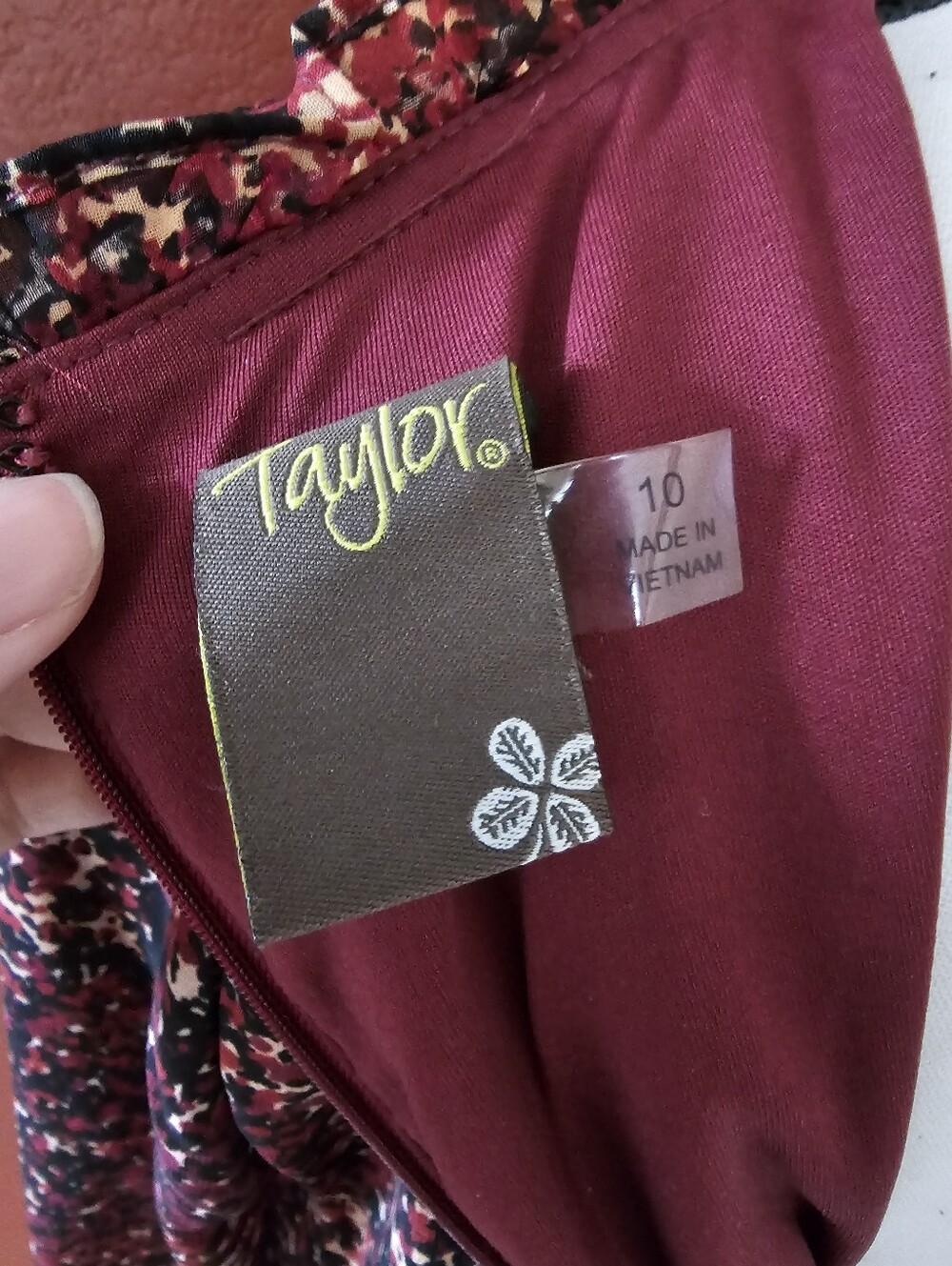 Taylor Burgundy Floral Long-Sleeve Smocked Waist Dress - Picture 6 of 9